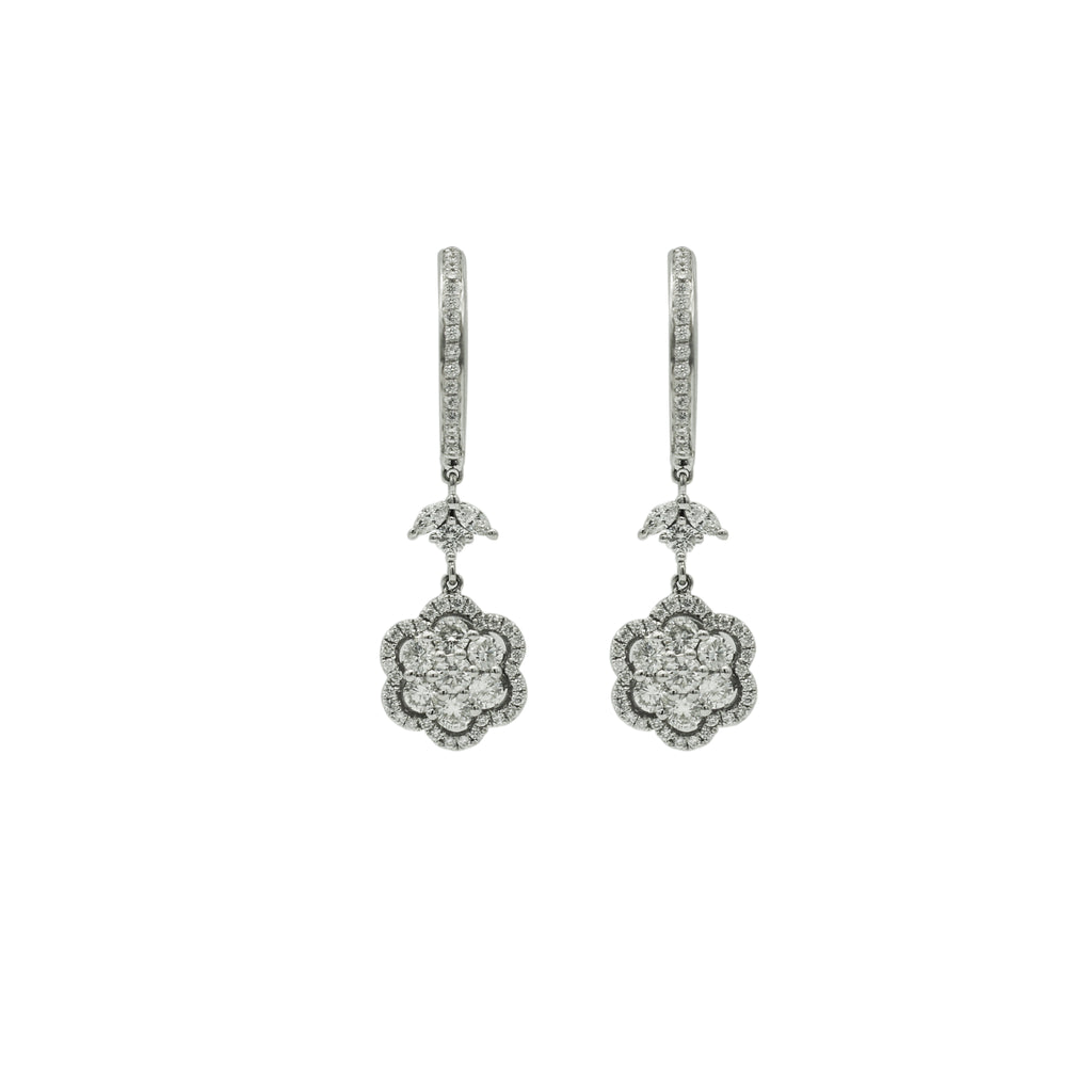 18K White Gold 1.0 tcw Diamond FLower Drop Earrings