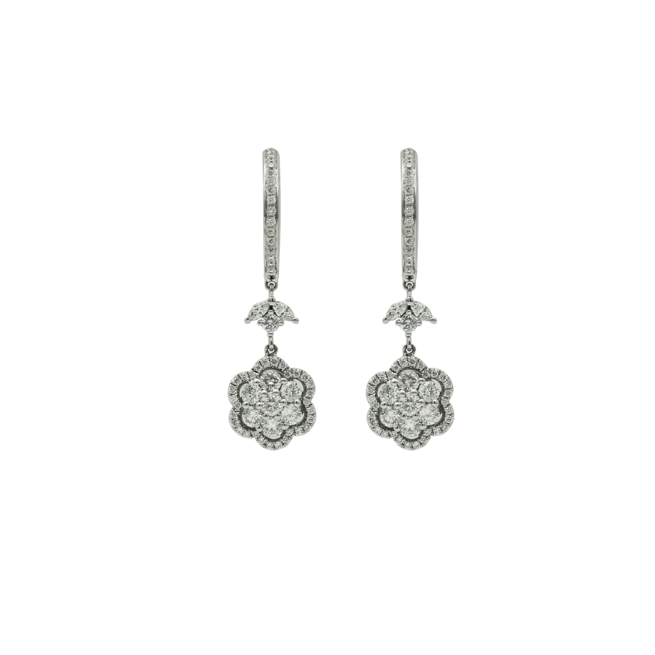 18K White Gold 1.0 tcw Diamond FLower Drop Earrings