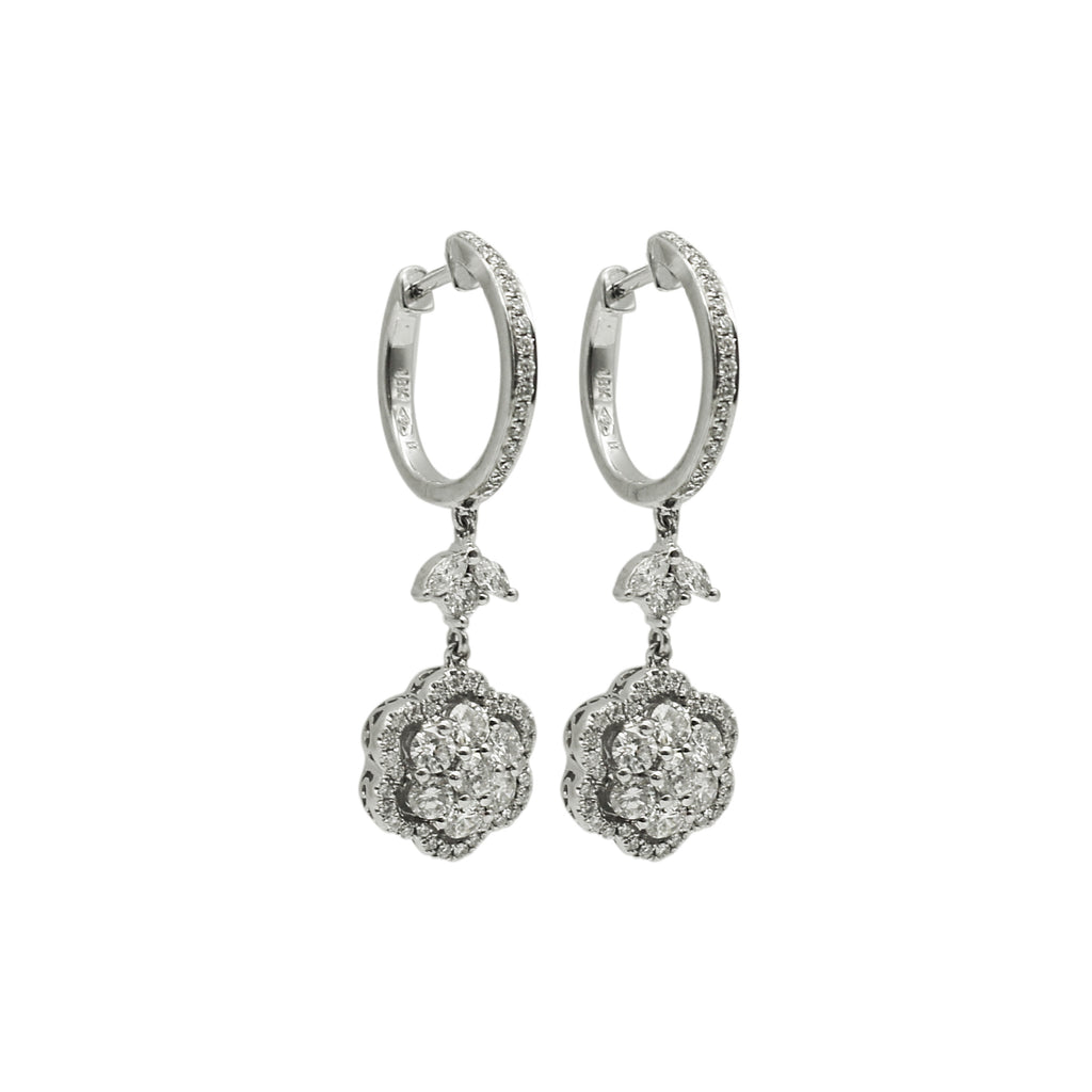 18K White Gold 1.0 tcw Diamond FLower Drop Earrings