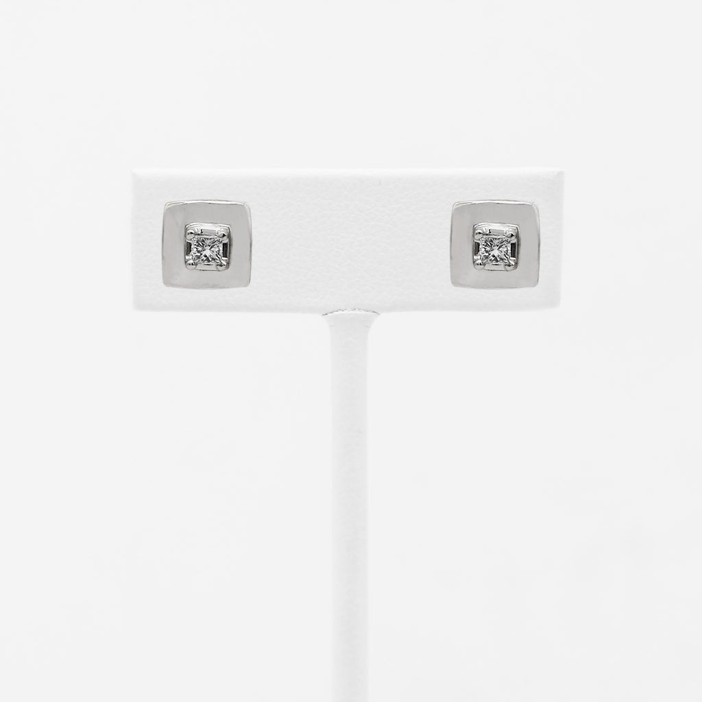 14K White Gold .30tcw DiamondSquare Stud Earrings
