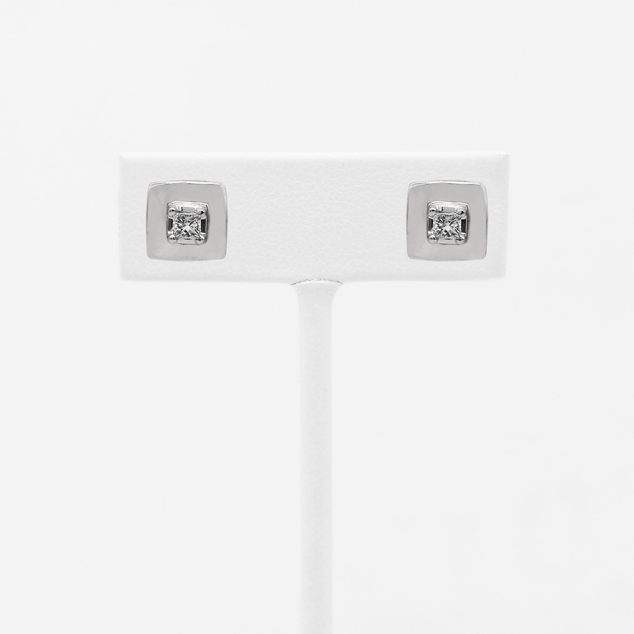14K White Gold .30tcw DiamondSquare Stud Earrings