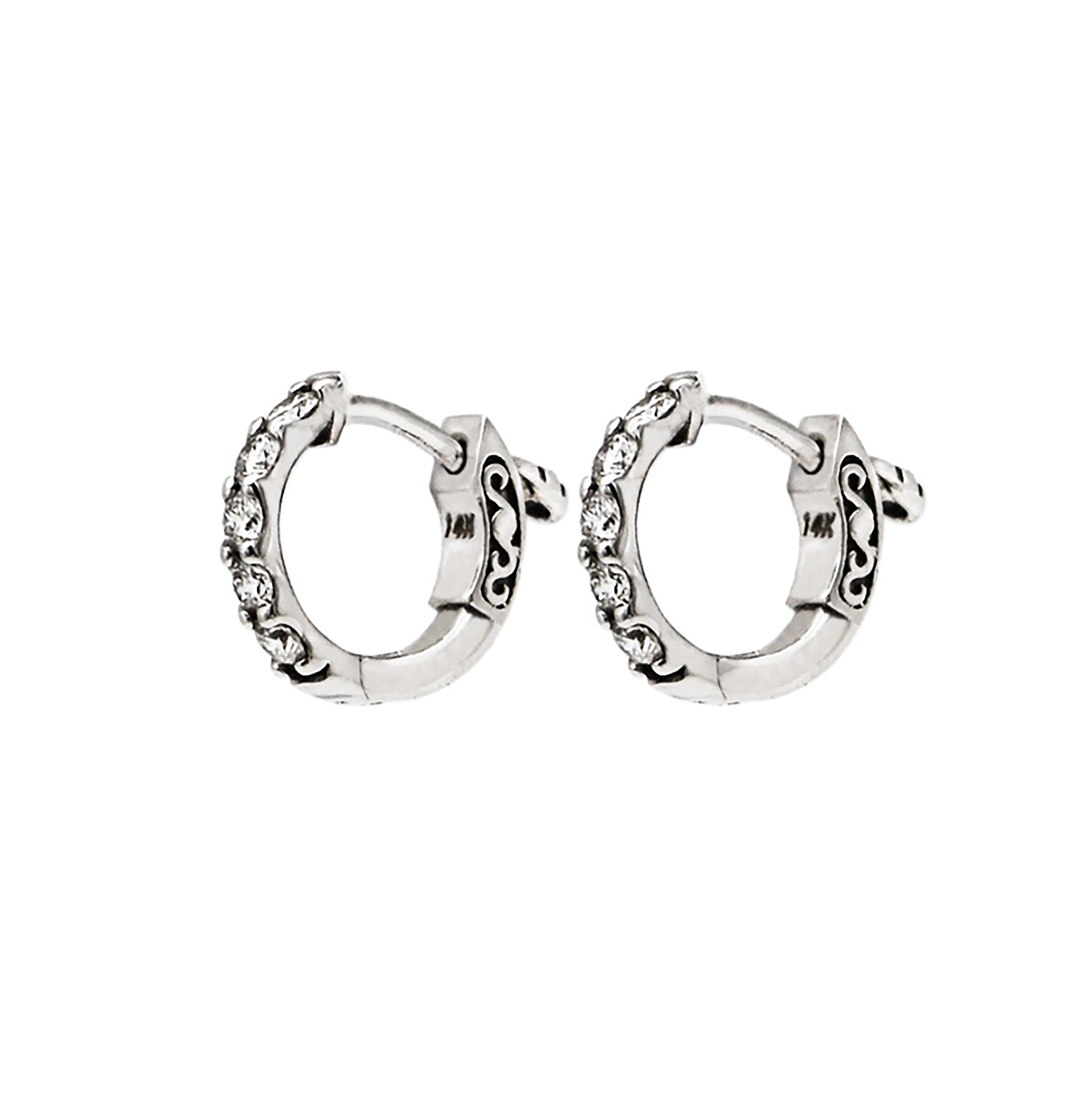 14K White Gold .50 tcw Diamonds Mini Hoop Earrings