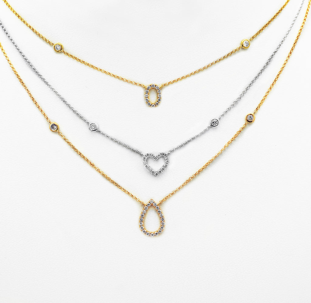 18K Multicolor Gold 1.0tcw Diamond Layered Pendant Necklace