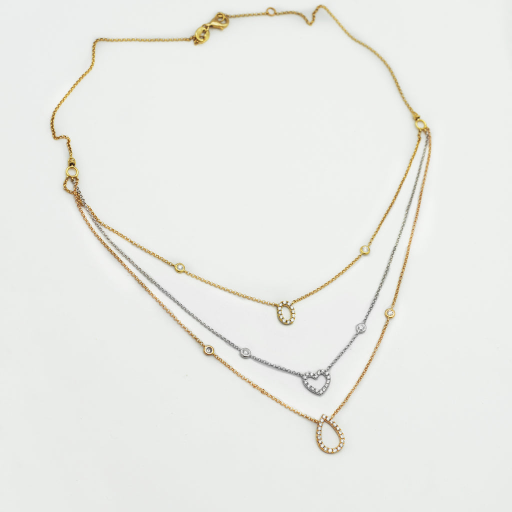 18K Multicolor Gold 1.0tcw Diamond Layered Pendant Necklace