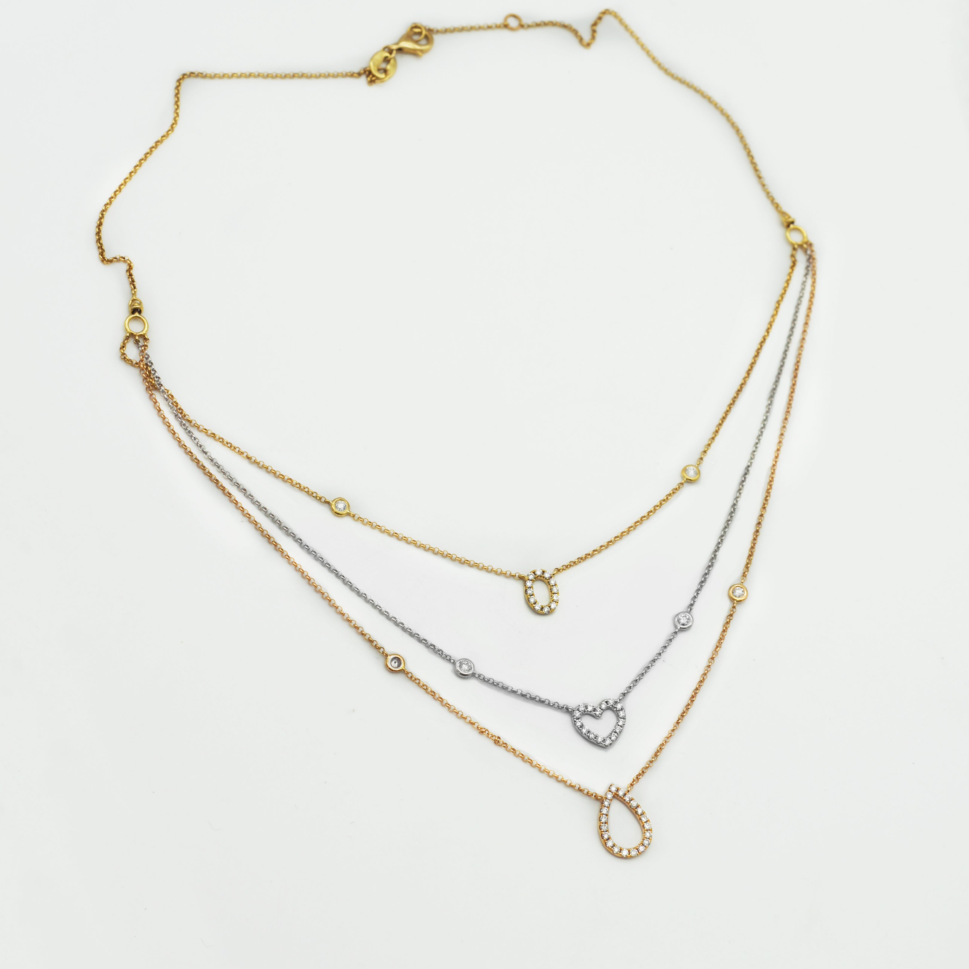 18K Multicolor Gold 1.0tcw Diamond Layered Pendant Necklace