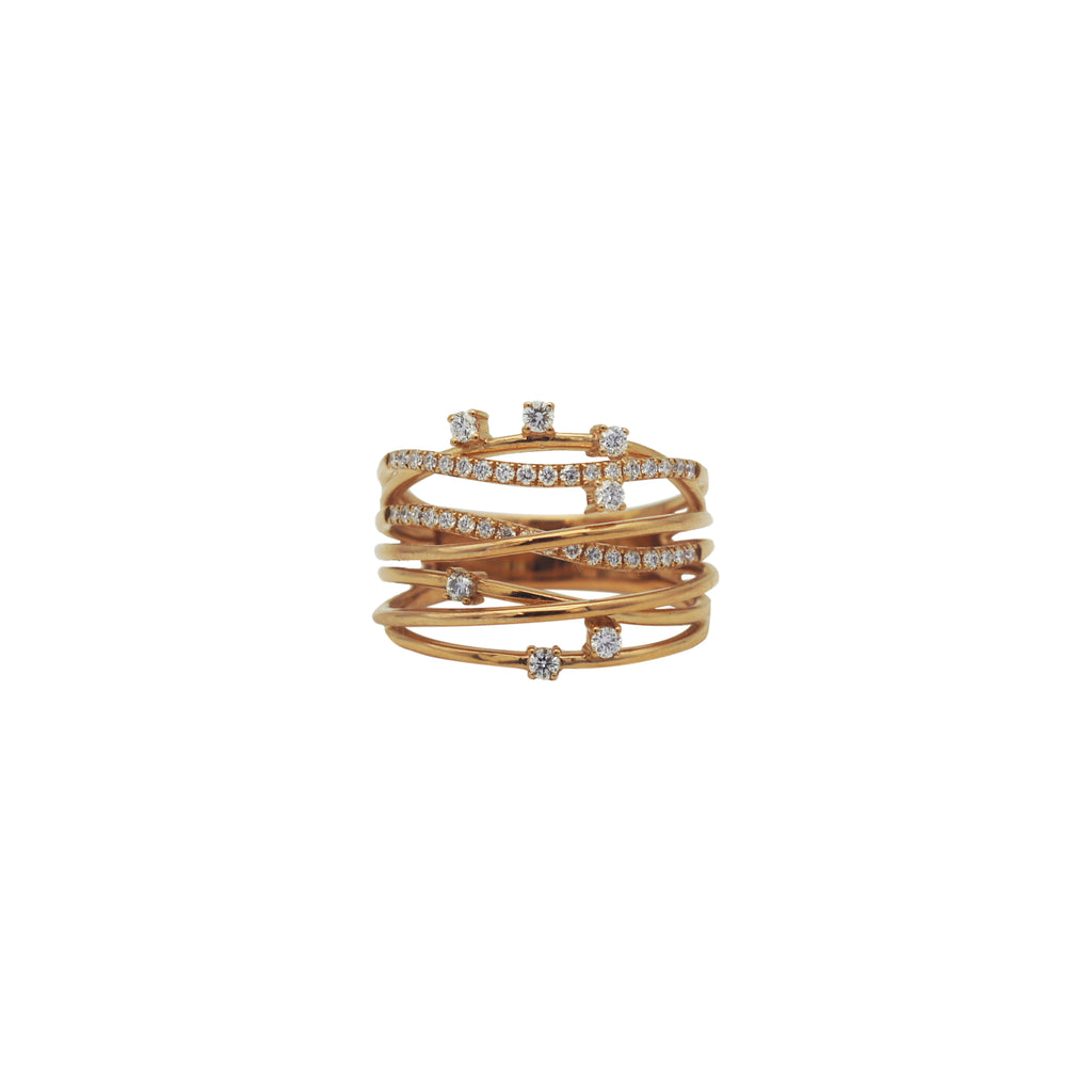 18K Rose Gold Diamond Crossover Ring