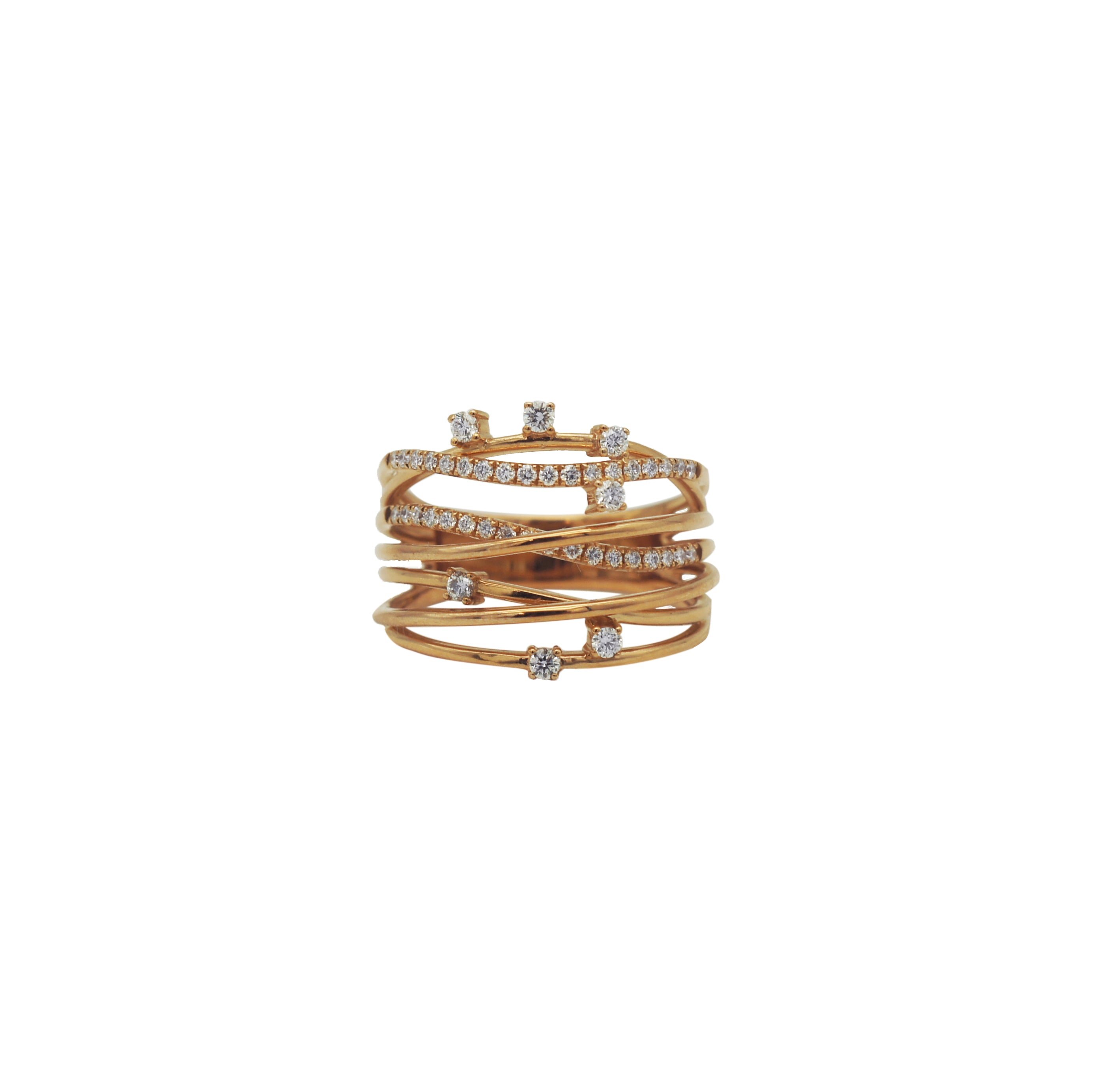 18K Rose Gold Diamond Crossover Ring